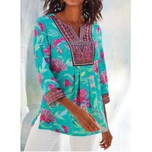 Soft Surroundings Floral Maddalena V Neck Blouse Size Petite Large